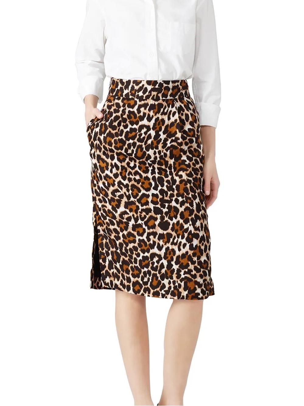 J. Crew| Cheetah Print Midi Pencil Skirt in Brown/Black Linen Blend Sz 00